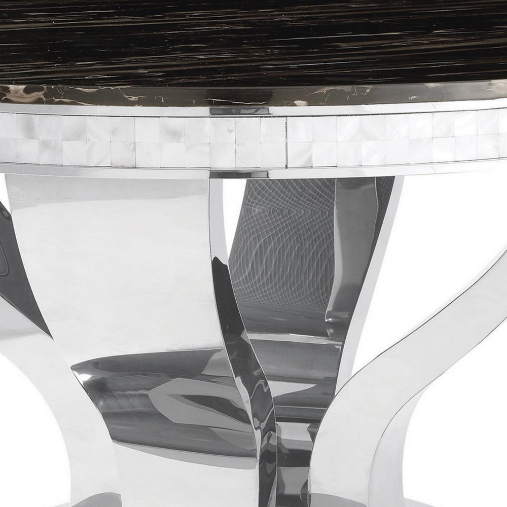 51 Inch Round Dining Table Marble Top Glass Tiles on Edge Chrome Base By Casagear Home BM302450