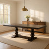 95-123 Inch Dining Table, 2 Extension Leaves, Turned, Antique Black Wood By Casagear Home