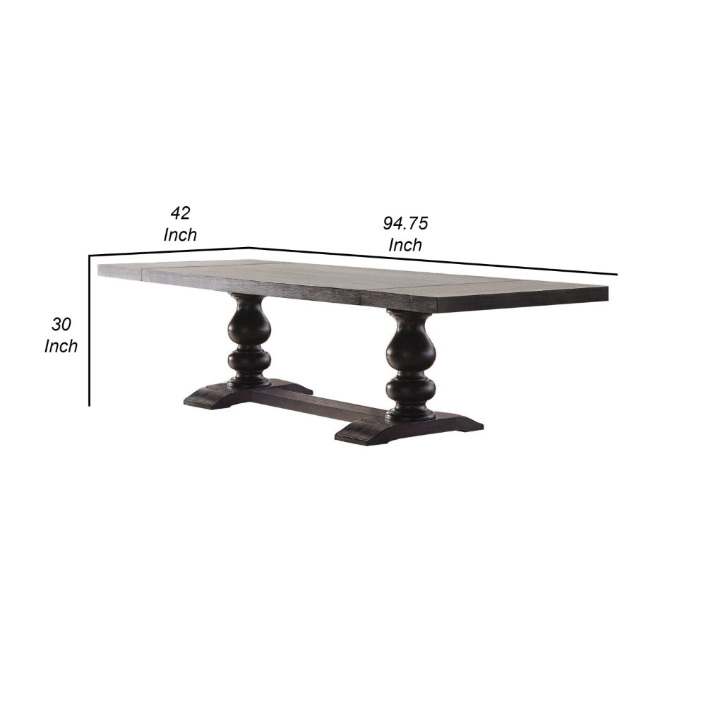 95-123 Inch Dining Table 2 Extension Leaves Turned Antique Black Wood By Casagear Home BM302454