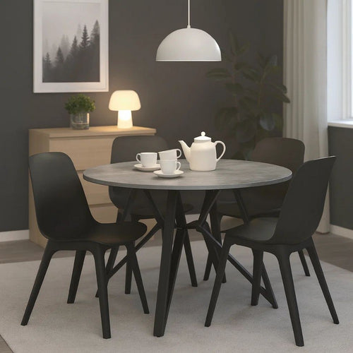 50 Inch Round Dining Table, Concrete Style Surface, Butterfly Legs, Gray