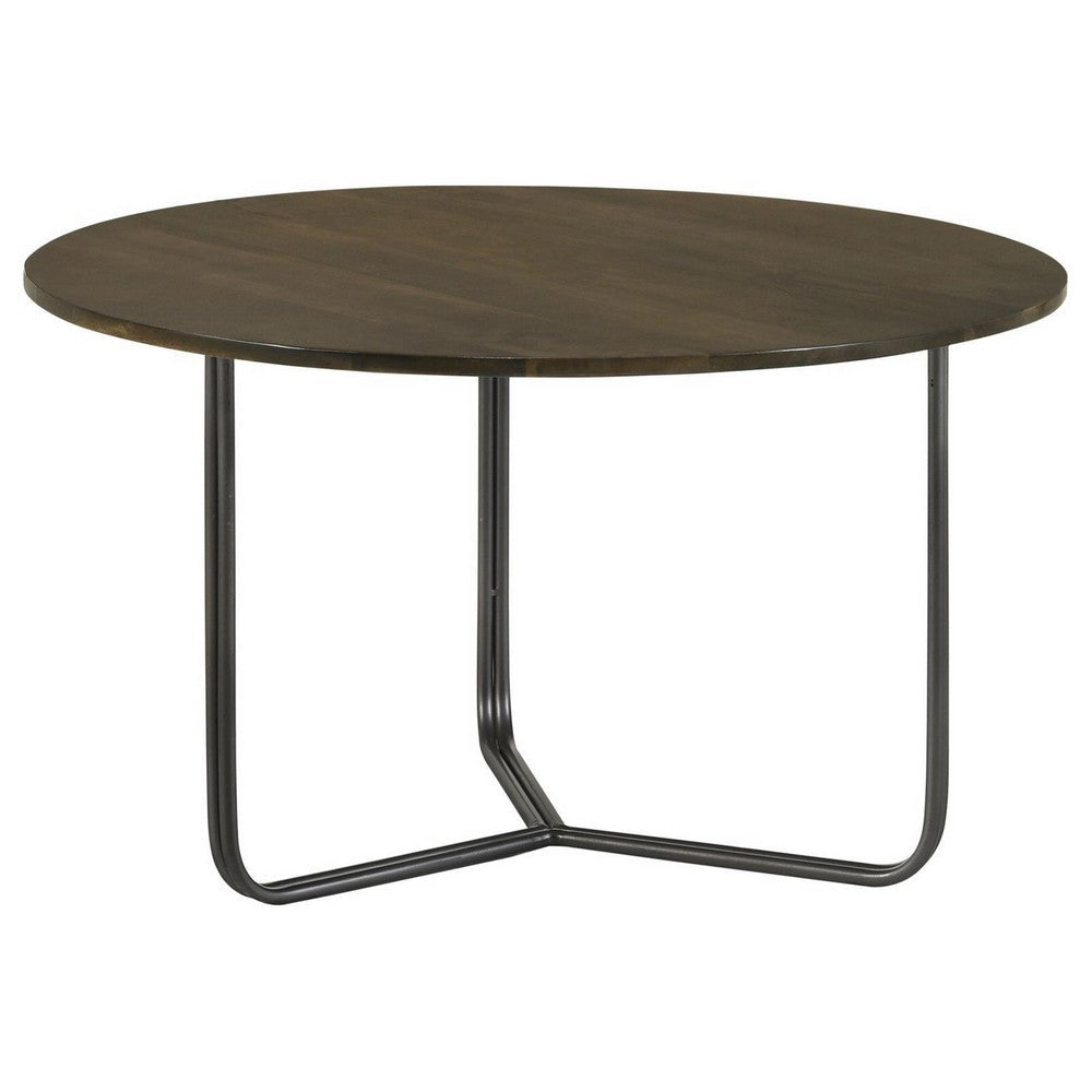 30 Inch Wood Round Accent Coffee Table with Triangular Base Brown Black BM302461