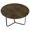 30 Inch Wood Round Accent Coffee Table with Triangular Base Brown Black BM302461