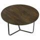 30 Inch Wood Round Accent Coffee Table with Triangular Base Brown Black BM302461