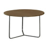 30 Inch Wood Round Accent Coffee Table with Triangular Base, Brown, Black