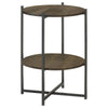 24 Inch Wood Round Accent Side End Table, 1 Open Shelf, Gray, Brown