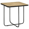 24 Inch Square Accent Side End Table Iron Travertine Marble Top Black BM302463