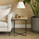 24 Inch Square Accent Side End Table, Iron, Travertine Marble Top, Black