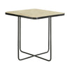 24 Inch Square Accent Side End Table, Iron, Travertine Marble Top, Black
