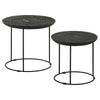 2 Piece Round Nesting Side End Table Embossed Wood Top Matte Black BM302465