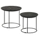 2 Piece Round Nesting Side End Table Embossed Wood Top Matte Black BM302465