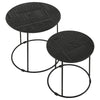 2 Piece Round Nesting Side End Table Embossed Wood Top Matte Black BM302465