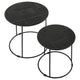 2 Piece Round Nesting Side End Table Embossed Wood Top Matte Black BM302465