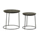 2 Piece Round Nesting Side End Table, Embossed Wood Top, Matte Black