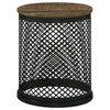 22 Inch Round Accent Table with Crossed Lattice Metal Drum Base Black BM302467
