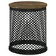 22 Inch Round Accent Table with Crossed Lattice Metal Drum Base Black BM302467