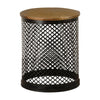 22 Inch Round Accent Table with Crossed Lattice Metal Drum Base, Black