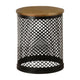 22 Inch Round Accent Table with Crossed Lattice Metal Drum Base, Black