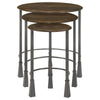 3 Piece Round Nesting End Table Set Sleek Gray Iron Legs Mango Brown Wood By Casagear Home BM302469