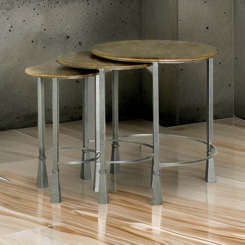 3 Piece Round Nesting End Table Set, Sleek Gray Iron Legs, Mango Brown Wood By Casagear Home