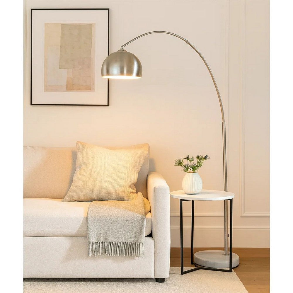 85 Inch Floor Lamp with Arched Body, Binary Switch, Marble Base, Silver By Casagear Home