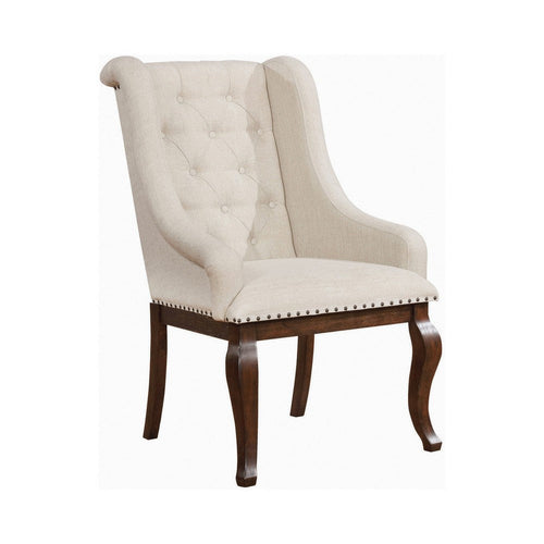 30 Inch Armchair with Wingback Design, Tufted Back, Nailhead Trim, Beige