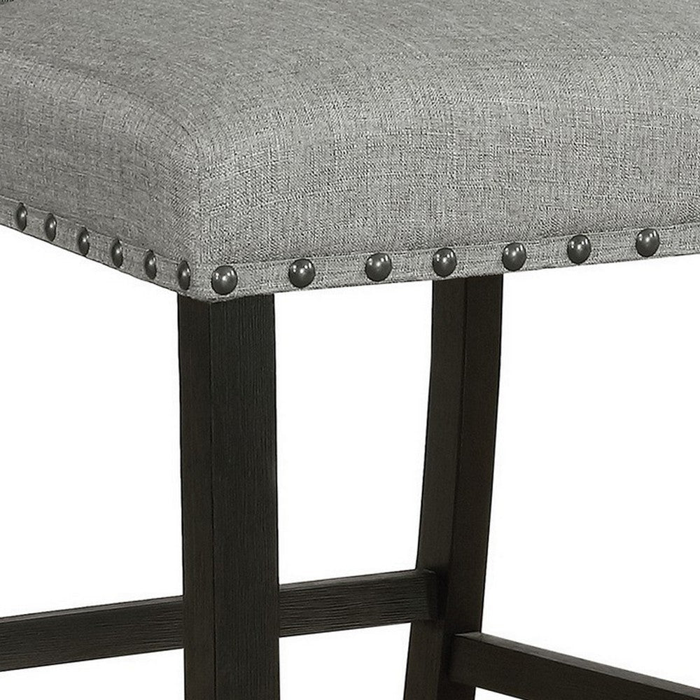 Lok 30 Inch Wood Barstool Set of 2 Nailhead Trim Padded Seating Gray By Casagear Home BM302481