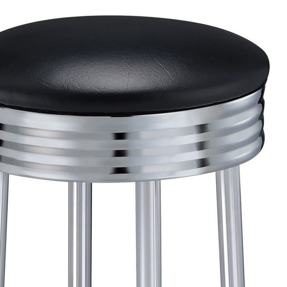 30 Inch Round Bar Stool Set of 2 Ribbed Apron Base Chrome Black BM302495