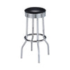 30 Inch Round Bar Stool, Set of 2, Ribbed Apron Base, Chrome, Black