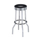 30 Inch Round Bar Stool, Set of 2, Ribbed Apron Base, Chrome, Black