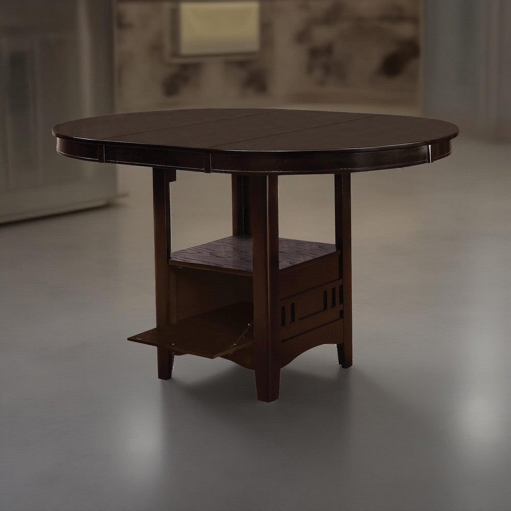 60 Inch Counter Height Table with Storage, Open Shelf, 6 Seater, Brown By Casagear Home