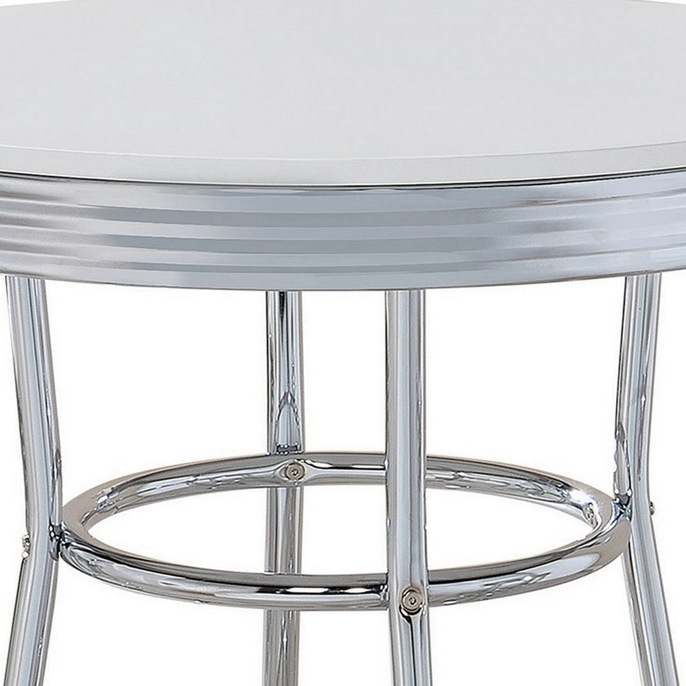 42 Inch Round Bar Table Ribbed Apron Glossy White Lacquer Retro Style By Casagear Home BM302502