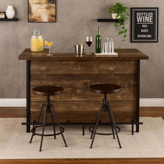 71 Inch Rectangular Home Bar Serving Unit, Storage Shelves, 2 Tiers, Brown By Casagear Home