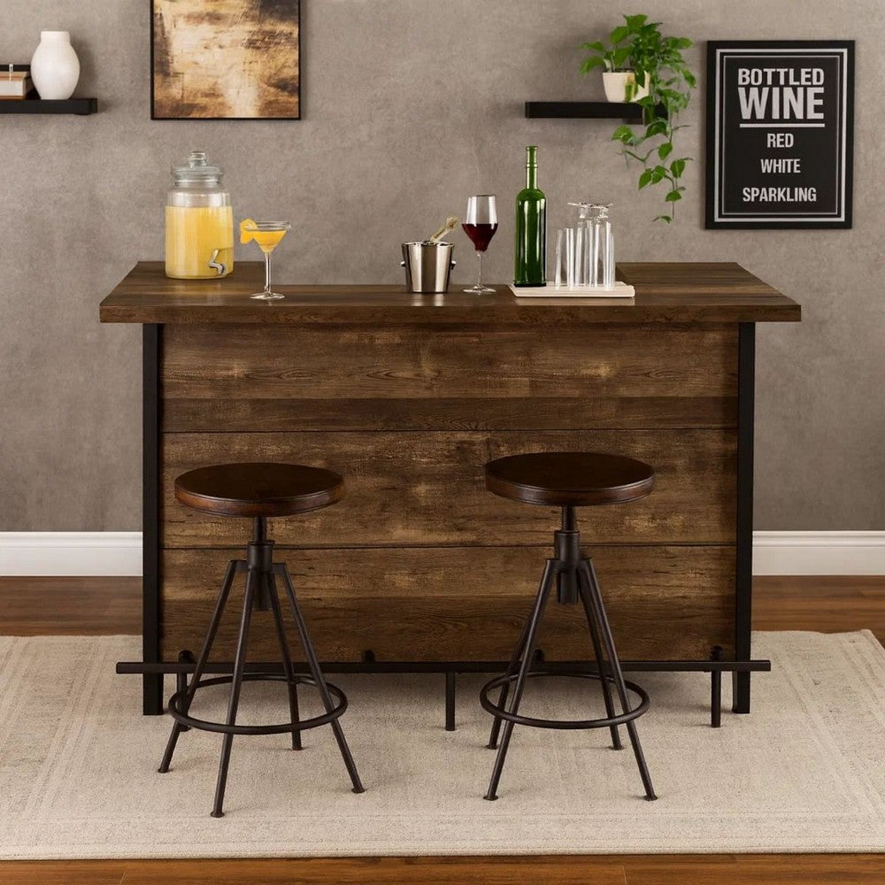 71 Inch Rectangular Home Bar Serving Unit, Storage Shelves, 2 Tiers, Brown By Casagear Home