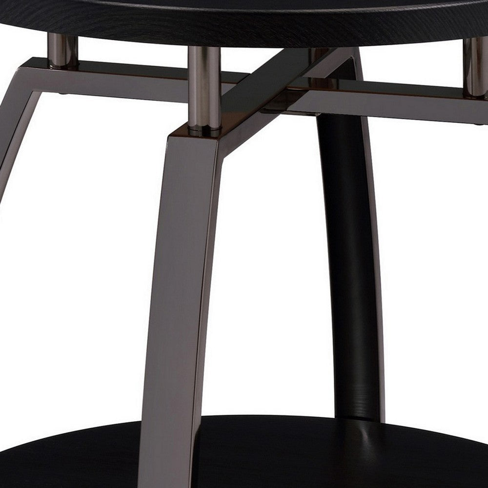 Dyn 23 Inch Round End Table Open Shelf Grayish Black Top Gray Metal Legs BM302508