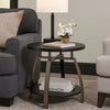 Dyn 23 Inch Round End Table, Open Shelf, Grayish Black Top, Gray Metal Legs