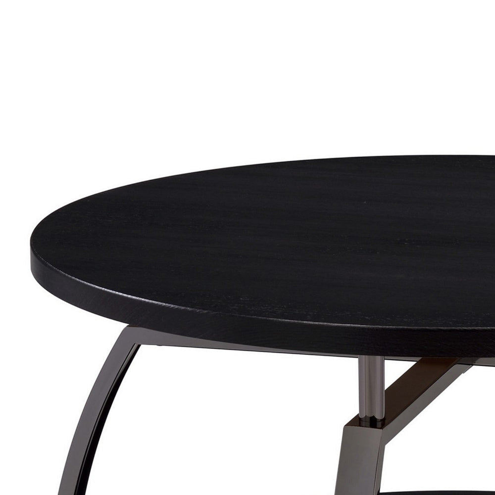 Dyn 35 Inch Round Coffee Table 1 Shelf Grayish Black Top Gray Metal Leg BM302509