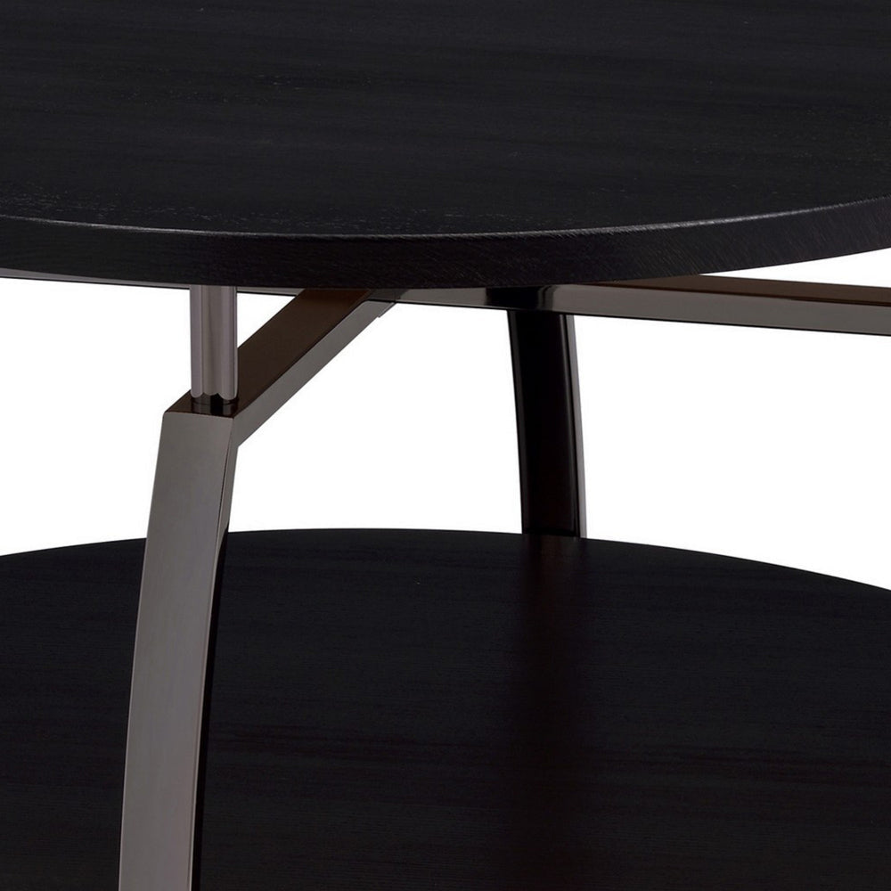 Dyn 35 Inch Round Coffee Table 1 Shelf Grayish Black Top Gray Metal Leg BM302509