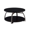 Dyn 35 Inch Round Coffee Table, 1 Shelf, Grayish Black Top, Gray Metal Leg
