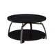 Dyn 35 Inch Round Coffee Table, 1 Shelf, Grayish Black Top, Gray Metal Leg