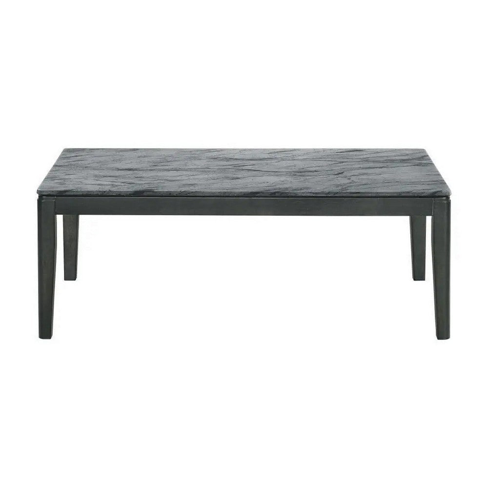 Kyo 47 Inch Coffee Table Gray Faux Marble Top Sandy Texturing Black Legs By Casagear Home BM302514