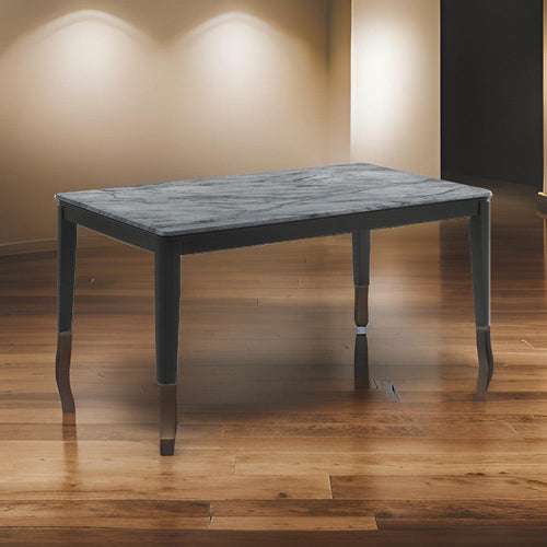 Kyo 47 Inch Coffee Table, Gray Faux Marble Top, Sandy Texturing, Black Legs By Casagear Home