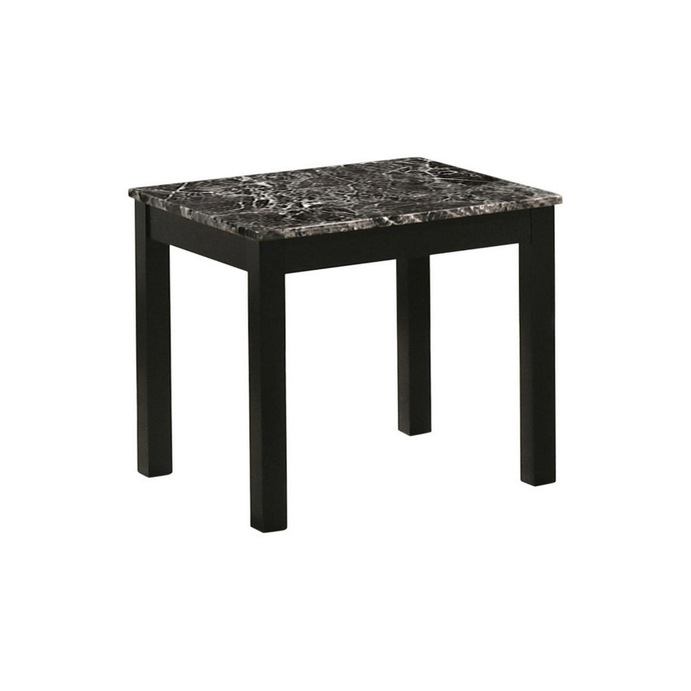 3 Piece Coffee Table and End Table Set Faux Marble Surface Black Motif By Casagear Home BM302517