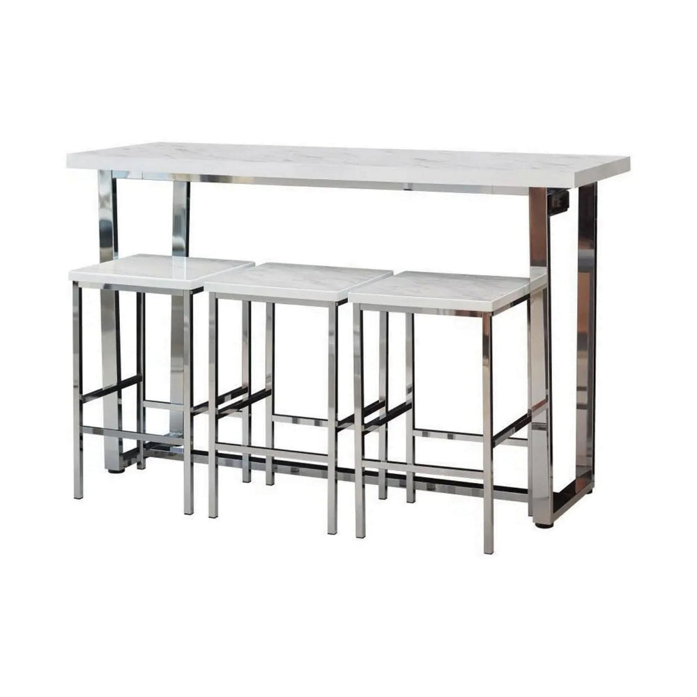 4 Piece Counter Height Slim Dining Table Set 3 Stools Power Outlets Chrome BM302518