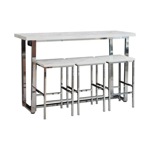 4 Piece Counter Height Slim Dining Table Set, 3 Stools, Power Outlets, Chrome