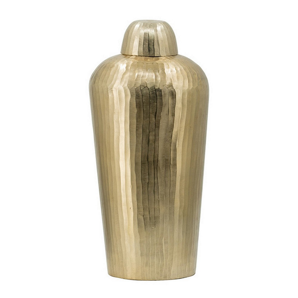 22 Inch Lidded Vase Jar Tall Curved Silhouette Hammered Texture Gold By Casagear Home BM302550