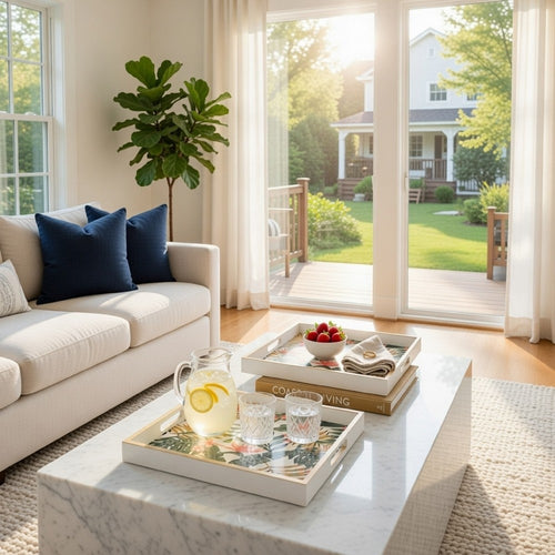 Set of 2 Decorative Trays, Crisp White MDF, Floral Printed PVC, Pink, Green By Casagear Home