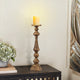 Mia 24 Inch Pillar Candle Holder, Antique Brass Metal, Turned Pedestal By Casagear Home