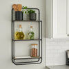 32 Inch Shelving Unit, Black Curved Iron Frame, Three Fir Wood Shelves By Casagear Home