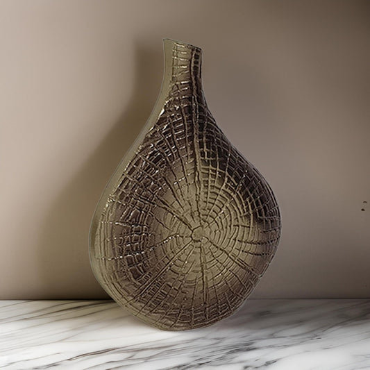 Zelo 11 Inch Decorative Vase, Aluminum, Webbed Design, Bottleneck, Gold By Casagear Home