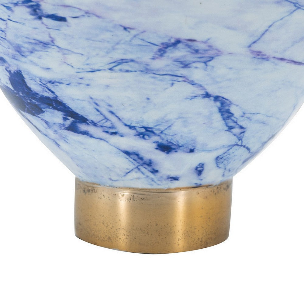 10 Inch Decorative Bowl Brushed Gold Marble Inspired Blue Aluminum By Casagear Home BM302666